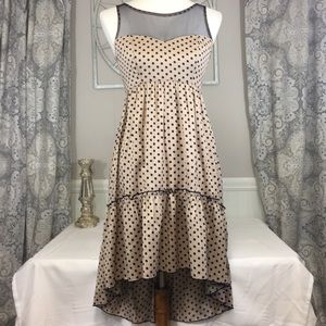 Sweetheart neckline polka dot dress.